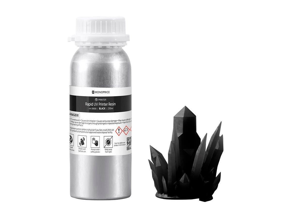 Monoprice MP Rapid UV 3D Printer Resin, 250ml, Black Black